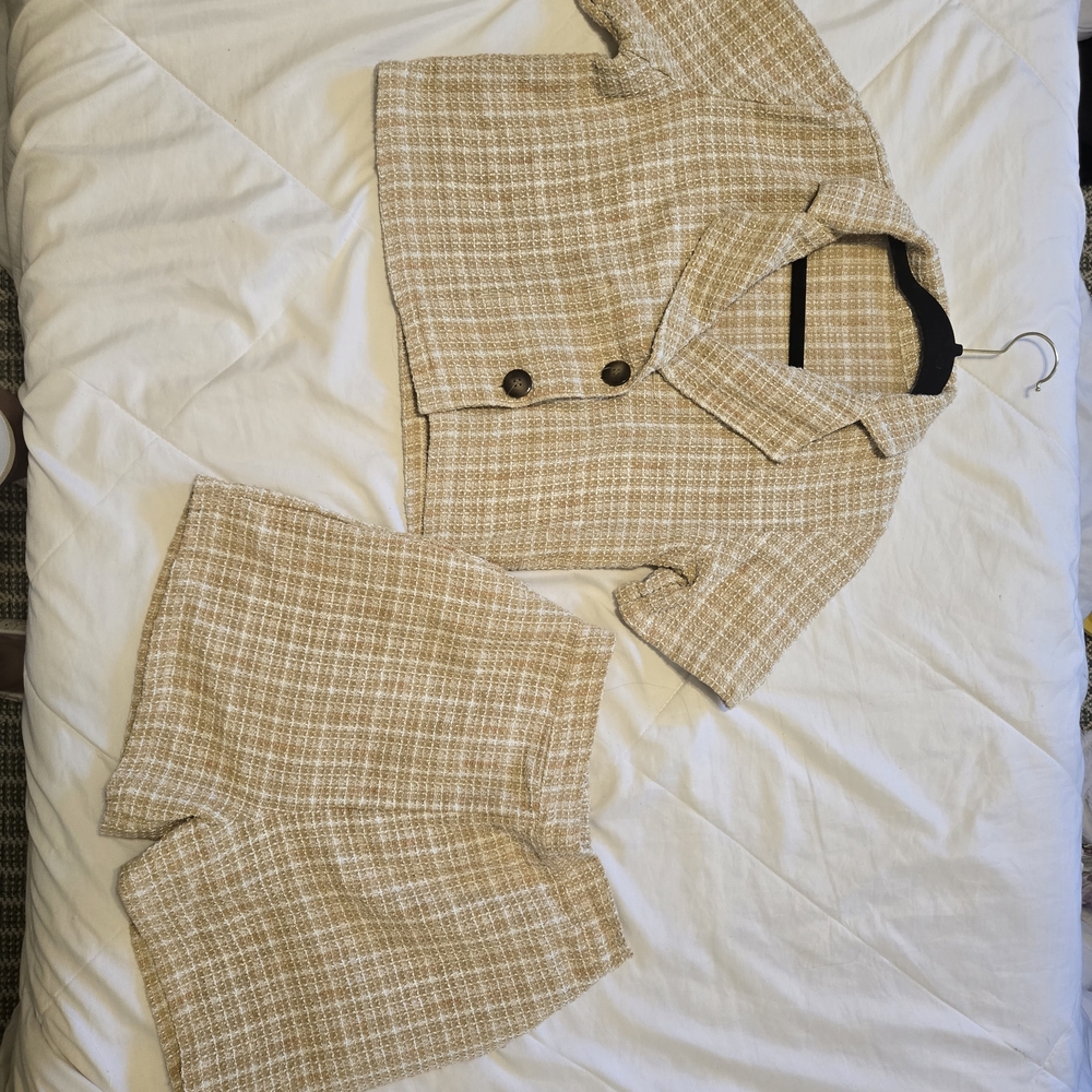 Tan Plaid Two-Piece Set